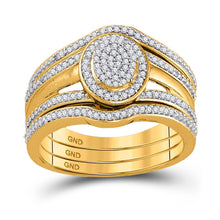 Load image into Gallery viewer, Radiant Love 10kt Yellow Gold Diamond Bridal Wedding Ring Band Set product  Top View from Splendid Jewellery