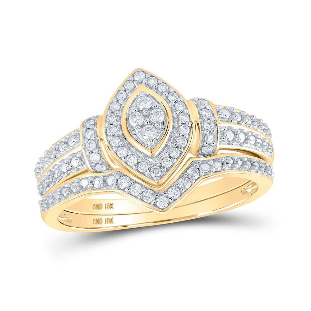 Wedding Collection | 10kt Yellow Gold Round Diamond Bridal Wedding Ring Band Set 1/5 Cttw | Splendid Jewellery GND