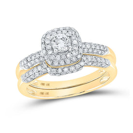 Radiant Love: 10kt Yellow Gold Round Diamond Bridal Wedding Ring Band Set 3/4 Cttw product  Top View from Splendid Jewellery