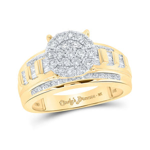 Wedding Collection | 10kt Yellow Gold Round Diamond Cluster Bridal Wedding Engagement Ring 1 Cttw | Splendid Jewellery GND