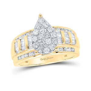 Wedding Collection | 10kt Yellow Gold Round Diamond Cluster Bridal Wedding Engagement Ring 1 Cttw | Splendid Jewellery GND