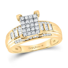 Load image into Gallery viewer, Radiant Love 10kt Yellow Gold Round Diamond Cluster Bridal Wedding Engagement Ring 1/2 Cttw product  Top View from Splendid Jewellery