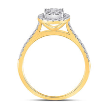 Load image into Gallery viewer, The Radiant Love 10kt Yellow Gold Round Diamond Cluster Bridal Wedding Engagement Ring 1/2 Cttw product Side View 2 from Splendid Jewellery