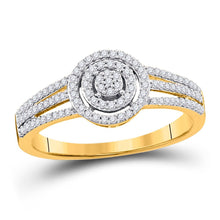 Load image into Gallery viewer, Captivating Brilliance: 10kt Yellow Gold Round Diamond Cluster Bridal Wedding Engagement Ring product  Top View from Splendid Jewellery