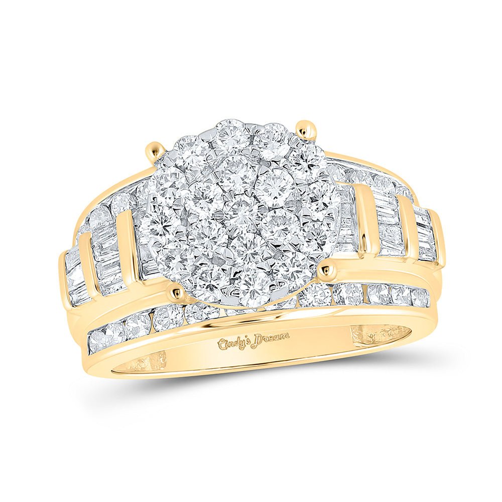 Wedding Collection | 10kt Yellow Gold Round Diamond Cluster Bridal Wedding Engagement Ring 2 Cttw | Splendid Jewellery GND