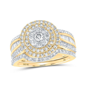 Radiant Love 10kt Yellow Gold Diamond Cluster Wedding Ring Band Set product  Top View from Splendid Jewellery