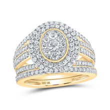 Load image into Gallery viewer, Captivating Cluster of Diamonds Bridal Wedding Ring Set in 10kt Yellow Gold product  Top View from Splendid Jewellery
