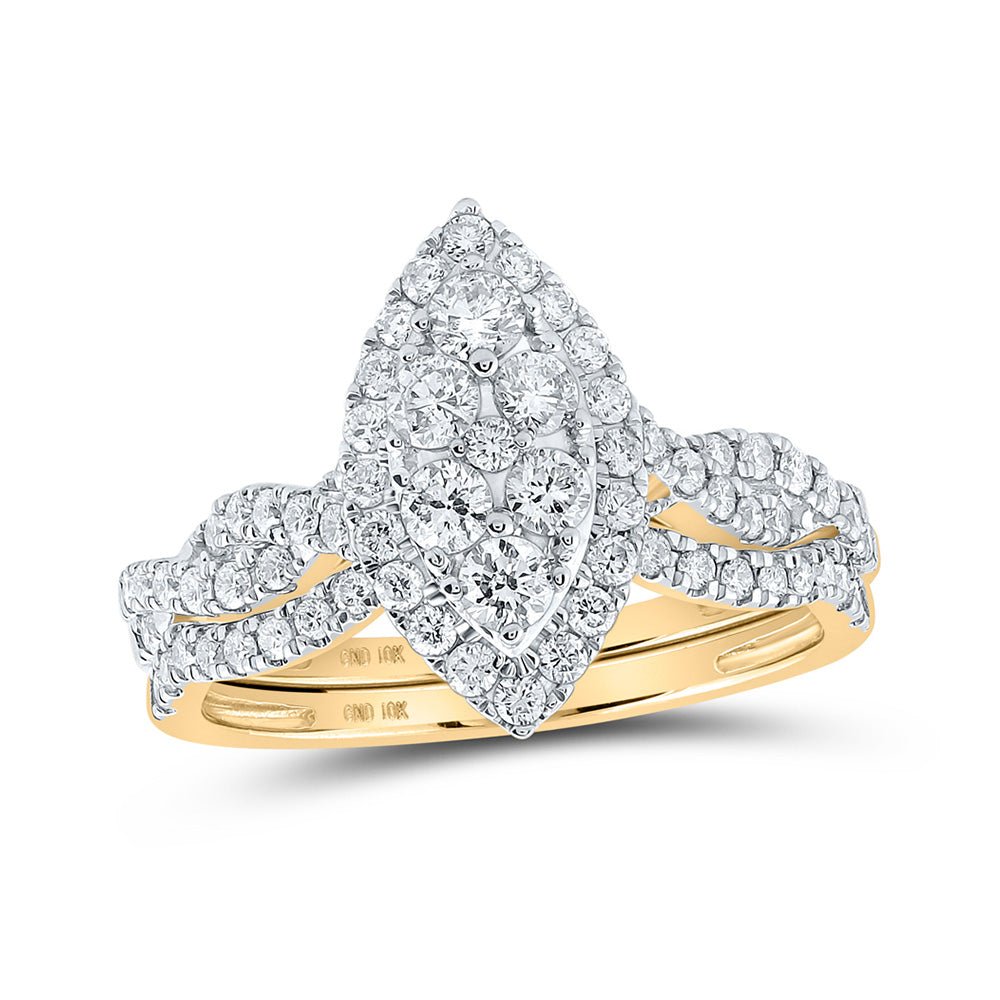 Wedding Collection | 10kt Yellow Gold Round Diamond Cluster Bridal Wedding Ring Band Set 1 Cttw | Splendid Jewellery GND