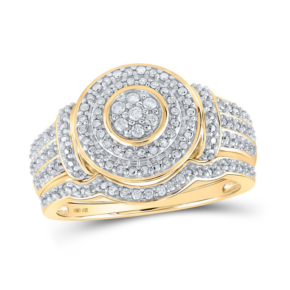 Wedding Collection | 10kt Yellow Gold Round Diamond Cluster Bridal Wedding Ring Band Set 1/5 Cttw | Splendid Jewellery GND