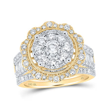 Load image into Gallery viewer, Radiant Love: 10kt Yellow Gold Diamond Cluster Bridal Wedding Ring Band Set product  Top View from Splendid Jewellery