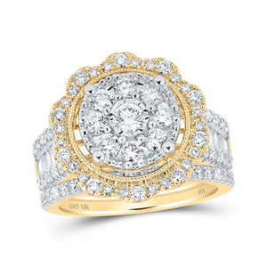 Wedding Collection | 10kt Yellow Gold Round Diamond Cluster Bridal Wedding Ring Band Set 2 Cttw | Splendid Jewellery GND