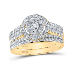 Wedding Collection | 10kt Yellow Gold Round Diamond Cluster Bridal Wedding Ring Band Set 3/4 Cttw | Splendid Jewellery GND