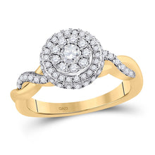 Load image into Gallery viewer, Captivating name: &quot;Eternal Brilliance 10kt Yellow Gold Diamond Halo Bridal Wedding Engagement Ring&quot; product  Top View from Splendid Jewellery