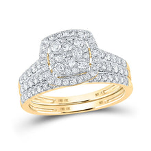 Load image into Gallery viewer, Captivating Brilliance | 10kt Yellow Gold Round Diamond Halo Bridal Wedding Ring Band Set 1 Cttw | Splendid Jewellery product  Top View from Splendid Jewellery