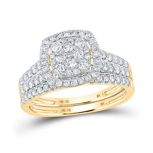 Wedding Collection | 10kt Yellow Gold Round Diamond Halo Bridal Wedding Ring Band Set 1 Cttw | Splendid Jewellery GND