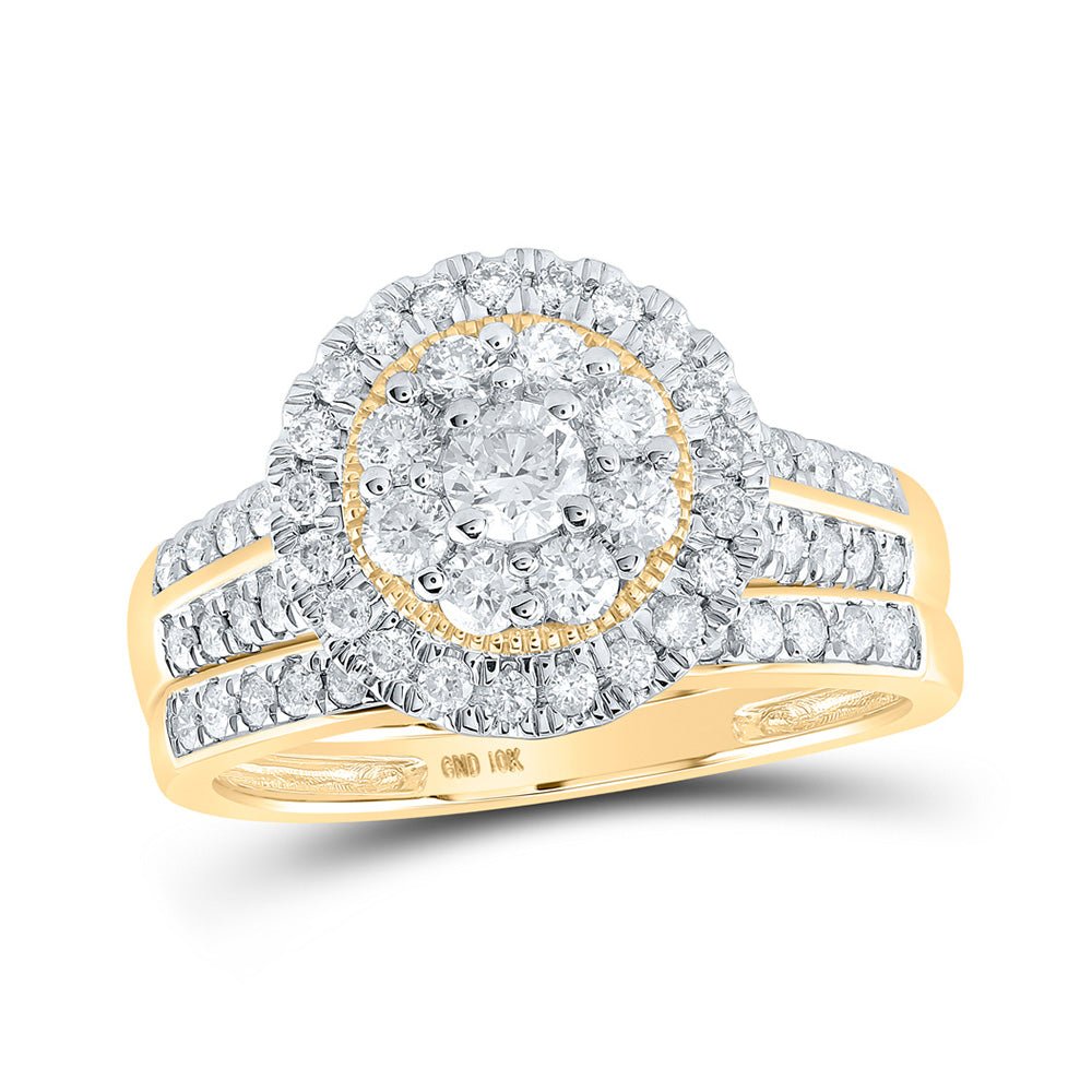 Wedding Collection | 10kt Yellow Gold Round Diamond Halo Bridal Wedding Ring Band Set 1 Cttw | Splendid Jewellery GND