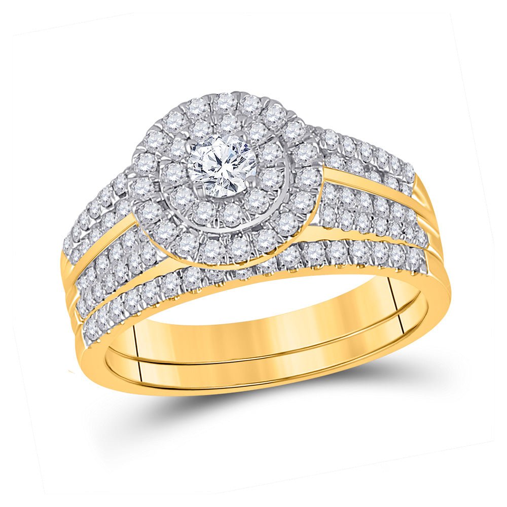 Wedding Collection | 10kt Yellow Gold Round Diamond Halo Bridal Wedding Ring Band Set 1 Cttw | Splendid Jewellery GND