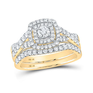 Wedding Collection | 10kt Yellow Gold Round Diamond Halo Bridal Wedding Ring Band Set 1 Cttw | Splendid Jewellery GND