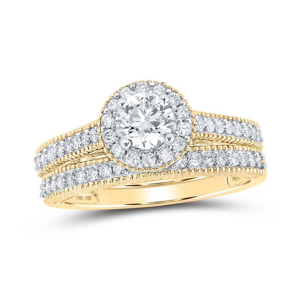 Wedding Collection | 10kt Yellow Gold Round Diamond Halo Bridal Wedding Ring Band Set 1 Cttw | Splendid Jewellery GND