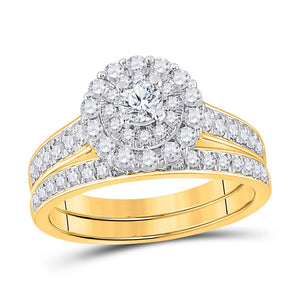 Wedding Collection | 10kt Yellow Gold Round Diamond Halo Bridal Wedding Ring Band Set 1 Cttw | Splendid Jewellery GND