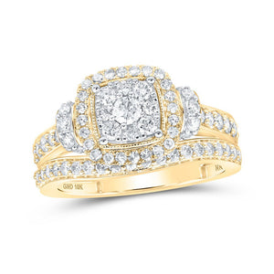 Wedding Collection | 10kt Yellow Gold Round Diamond Halo Bridal Wedding Ring Band Set 1 Cttw | Splendid Jewellery GND