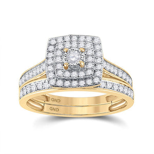 Wedding Collection | 10kt Yellow Gold Round Diamond Halo Bridal Wedding Ring Band Set 1/2 Cttw | Splendid Jewellery GND