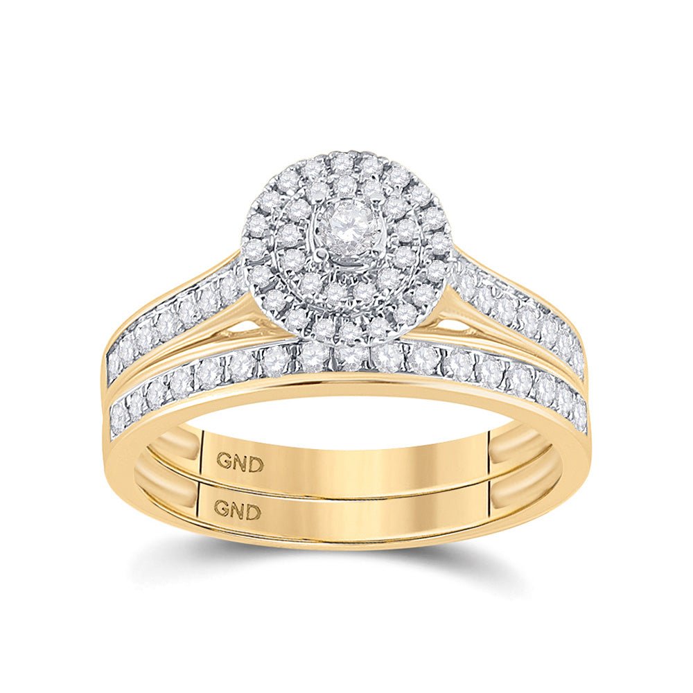 Wedding Collection | 10kt Yellow Gold Round Diamond Halo Bridal Wedding Ring Band Set 1/2 Cttw | Splendid Jewellery GND