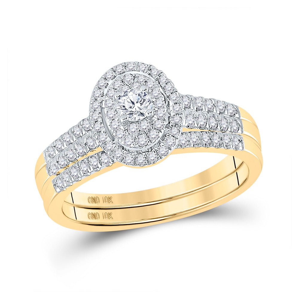 Wedding Collection | 10kt Yellow Gold Round Diamond Halo Bridal Wedding Ring Band Set 1/2 Cttw | Splendid Jewellery GND