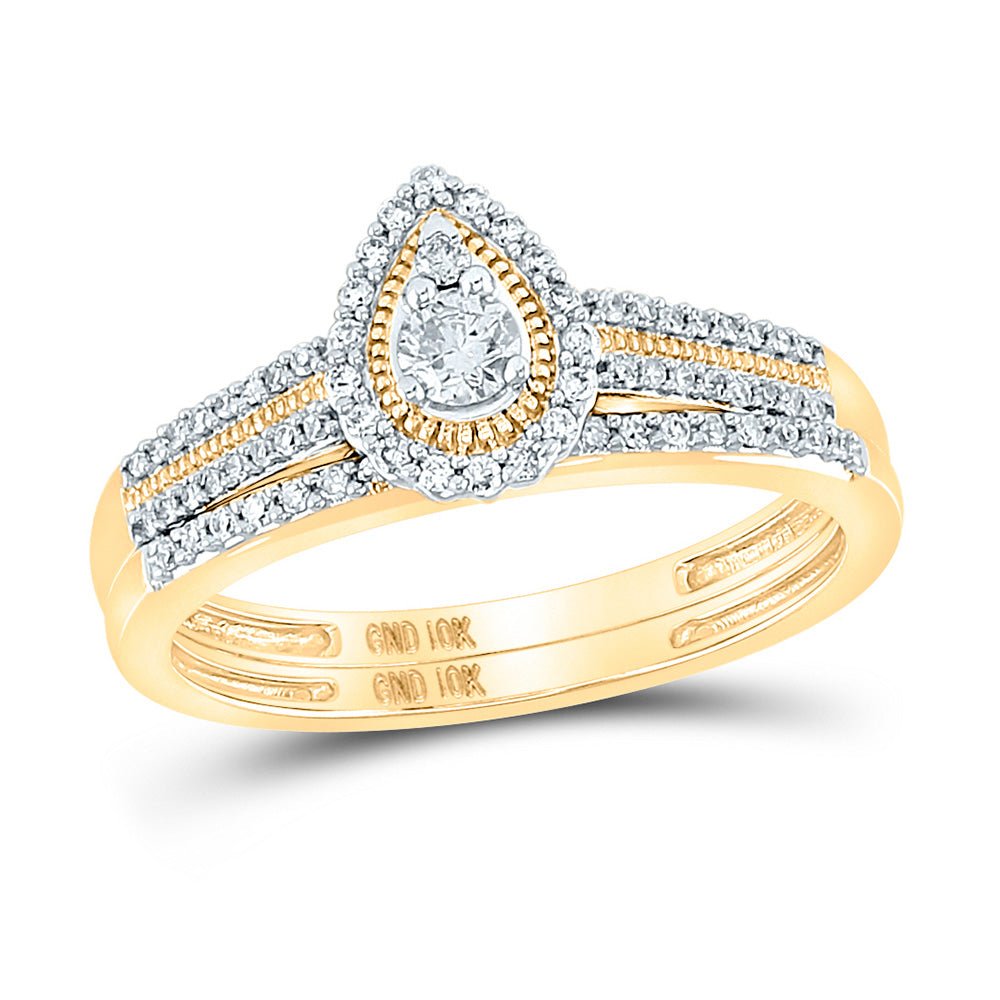 Wedding Collection | 10kt Yellow Gold Round Diamond Halo Bridal Wedding Ring Band Set 1/3 Cttw | Splendid Jewellery GND