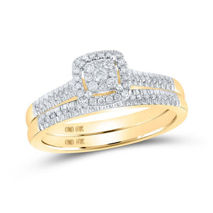 Wedding Collection | 10kt Yellow Gold Round Diamond Halo Bridal Wedding Ring Band Set 1/4 Cttw | Splendid Jewellery GND