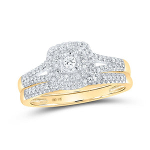 Wedding Collection | 10kt Yellow Gold Round Diamond Halo Bridal Wedding Ring Band Set 1/4 Cttw | Splendid Jewellery GND