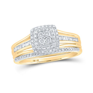 Wedding Collection | 10kt Yellow Gold Round Diamond Halo Bridal Wedding Ring Band Set 1/4 Cttw | Splendid Jewellery GND