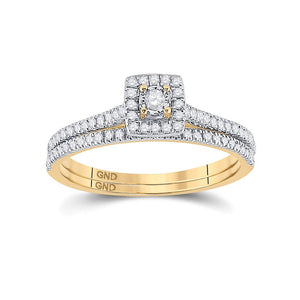 Wedding Collection | 10kt Yellow Gold Round Diamond Halo Bridal Wedding Ring Band Set 1/4 Cttw | Splendid Jewellery GND