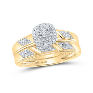 Wedding Collection | 10kt Yellow Gold Round Diamond Halo Bridal Wedding Ring Band Set 1/6 Cttw | Splendid Jewellery GND