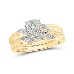 Wedding Collection | 10kt Yellow Gold Round Diamond Halo Bridal Wedding Ring Band Set 1/6 Cttw | Splendid Jewellery GND