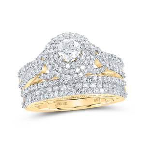 Wedding Collection | 10kt Yellow Gold Round Diamond Halo Bridal Wedding Ring Band Set 2-1/4 Cttw | Splendid Jewellery GND