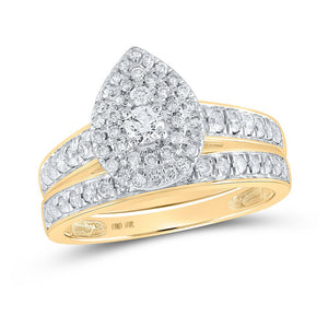 Wedding Collection | 10kt Yellow Gold Round Diamond Halo Bridal Wedding Ring Band Set 3/4 Cttw | Splendid Jewellery GND
