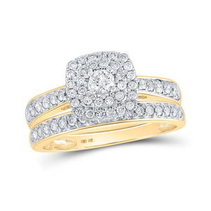 Wedding Collection | 10kt Yellow Gold Round Diamond Halo Bridal Wedding Ring Band Set 3/4 Cttw | Splendid Jewellery GND