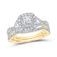 Load image into Gallery viewer, Eternal Love 10kt Yellow Gold Round Diamond Halo Bridal Wedding Ring Band Set product  Top View from Splendid Jewellery