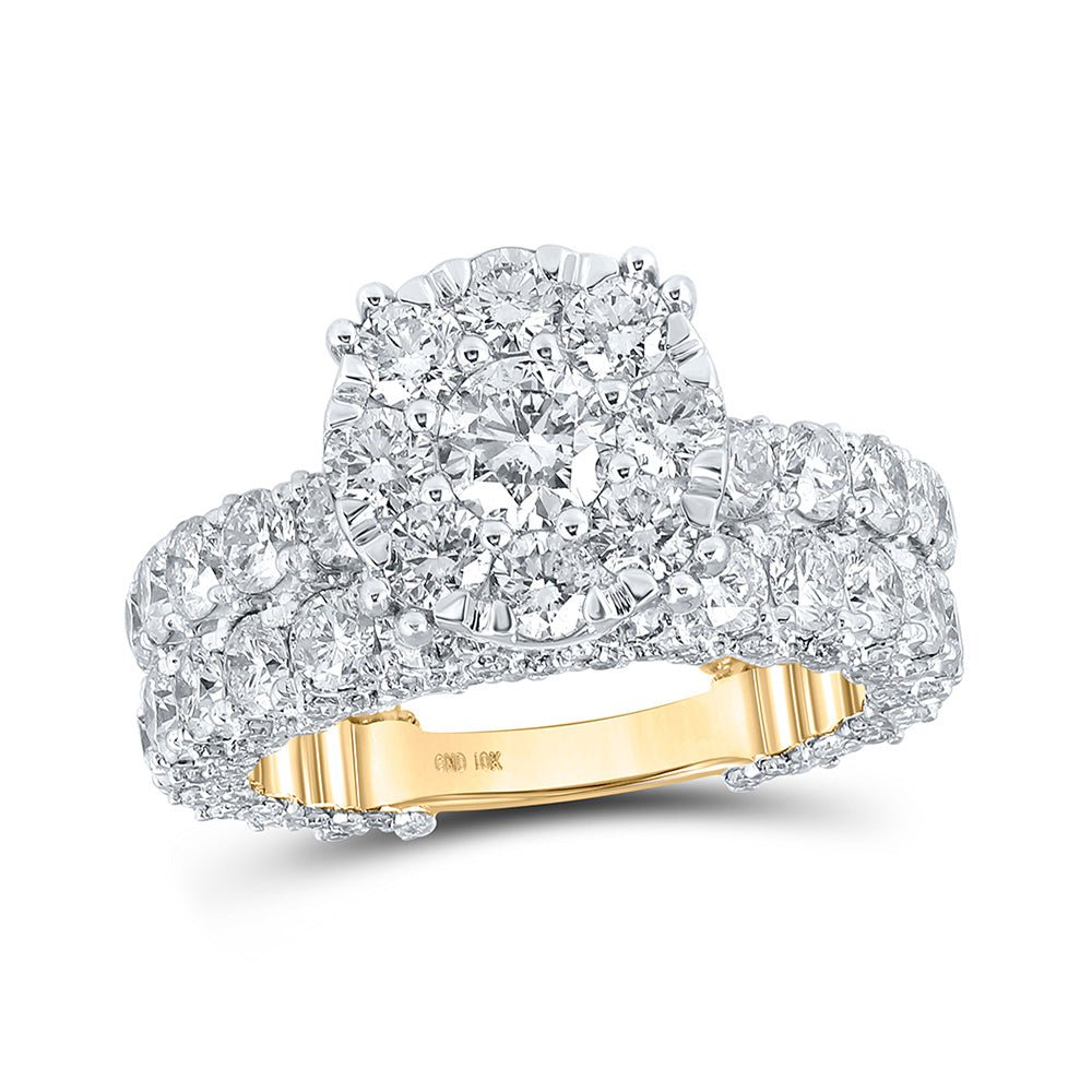 Wedding Collection | 10kt Yellow Gold Round Diamond Halo Bridal Wedding Ring Band Set 5-7/8 Cttw | Splendid Jewellery GND