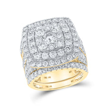 Load image into Gallery viewer, Captivating Brilliance 10kt Yellow Gold Diamond Halo Bridal Wedding Ring Set product  Top View from Splendid Jewellery
