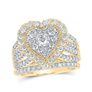 Wedding Collection | 10kt Yellow Gold Round Diamond Heart Bridal Wedding Ring Band Set 1-1/2 Cttw | Splendid Jewellery GND