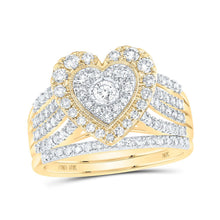 Load image into Gallery viewer, Captivating Love's Embrace 10kt Yellow Gold Diamond Heart Bridal Wedding Ring Band Set product  Top View from Splendid Jewellery