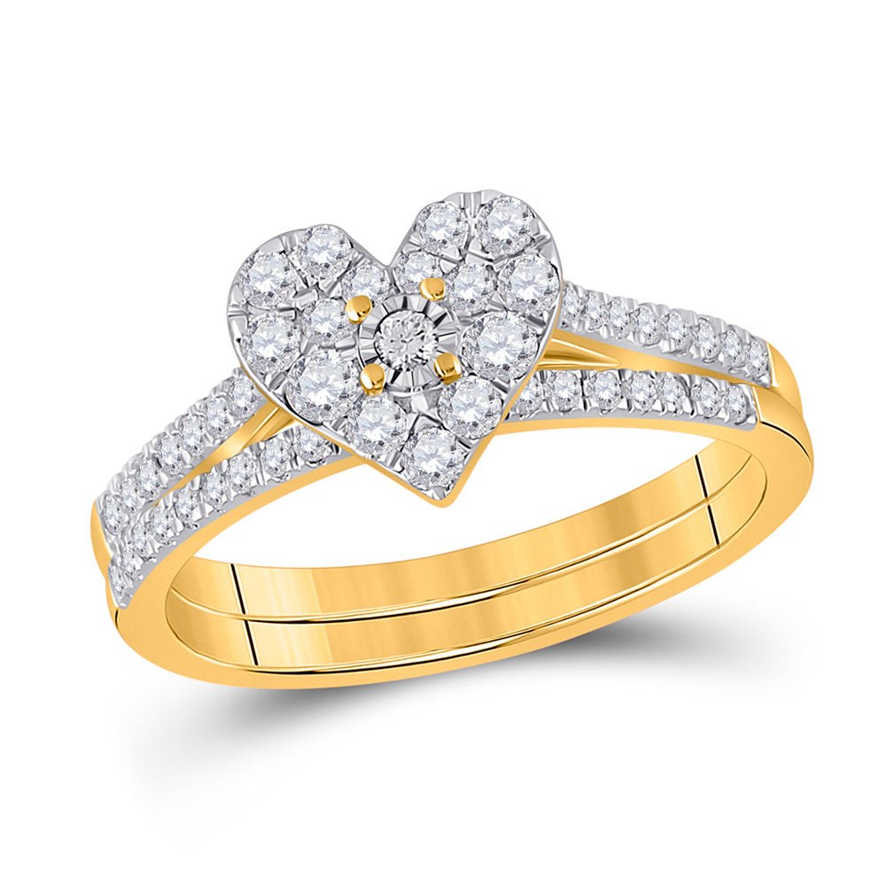 Wedding Collection | 10kt Yellow Gold Round Diamond Heart Bridal Wedding Ring Band Set 1/2 Cttw | Splendid Jewellery GND