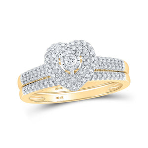 Wedding Collection | 10kt Yellow Gold Round Diamond Heart Bridal Wedding Ring Band Set 1/3 Cttw | Splendid Jewellery GND