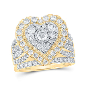 Wedding Collection | 10kt Yellow Gold Round Diamond Heart Bridal Wedding Ring Band Set 2 Cttw | Splendid Jewellery GND