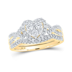 Radiant Love 10kt Yellow Gold Heart Diamond Bridal Wedding Ring Set product  Top View from Splendid Jewellery