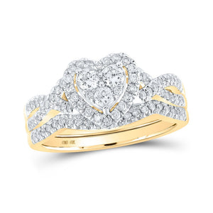 Wedding Collection | 10kt Yellow Gold Round Diamond Heart Bridal Wedding Ring Band Set 5/8 Cttw | Splendid Jewellery GND