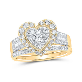 Eternal Love 10kt Yellow Gold Diamond Heart Bridal Wedding Ring Band Set product  Top View from Splendid Jewellery