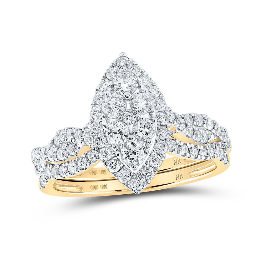 Wedding Collection | 10kt Yellow Gold Round Diamond Marquise-shape Bridal Wedding Ring Band Set 1 Cttw | Splendid Jewellery GND